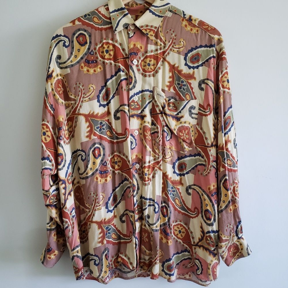 Guess by Georges Marciano Vintage Paisley Print Long Sleeve Button Down Shirt M